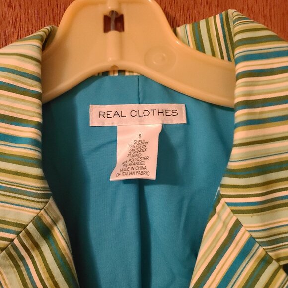 Real Clothes Green , Blue And White Stripe Jacket Size 8 - Picture 2 of 3